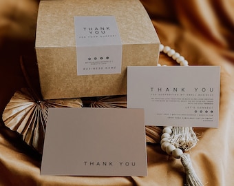 Box Label & Matching Thank You Card Template Bundle, DIY Business Thank You, Editable Packaging Label Order Packaging Stickers "Bailey"