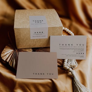 Box Label & Matching Thank You Card Template Bundle, DIY Business Thank You, Editable Packaging Label Order Packaging Stickers "Bailey"