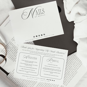 Aesthetic False Nails Backing Card Canva Template, Editable Artificial Nails Package Insert, Press On Nail Instructions Application Removal