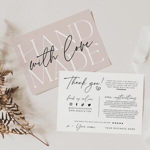 Blush Candle Care Card Canva Template, Editable Business Thank You Card Minimal, Candle Business Package Insert Candle Warning Card - Ayla