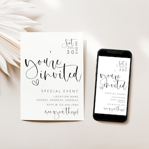 Modern Business Invitation Template, Special Event Invitation, Digital You're Invited, Electronic Invitation, Text Invitation Canva, Adele