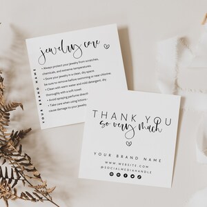 Jewelry Care Card Template, Minimal Business Thank You Card Insert, Modern Jewelry Care Instructions, Printable Care Card Canva - Adele