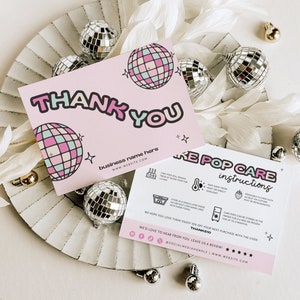 Cake Pop Care Card Canva Template, Editable Business Thank You Card, Retro Bakery Business Package Insert Printable, Cake Pop Storage - Loni