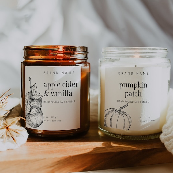 Fall Candle Label Canva Template, Editable Candle Labels, Autumn Candle Label, Pre designed Modern Candle Label, Instant Download - Jamie