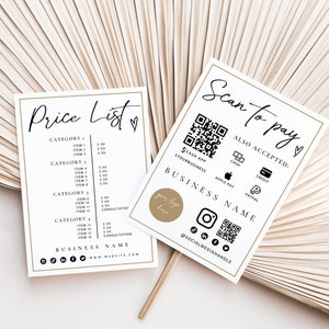 Printable Price List & Payment Sign, QR Code Sign Template, Editable Scan to Pay Sign, Accepted Payments Sign Canva, Instant Download - Evie