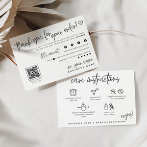 Candle Care Card Template with Icons, Candle Instructions Card, Editable Thank You Card, Candle Business Package Insert, QR Code - Honey