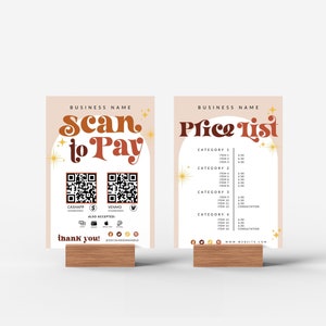 Retro Scan to Pay Sign & Price List Canva Template QR Code Sign, Printable Payment Sign Accepted Payments Pricing Sheet, Price Guide - Ace