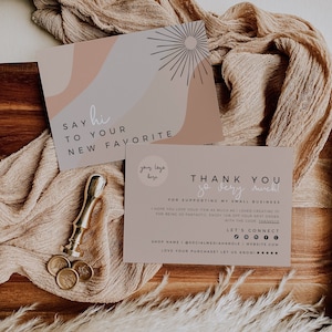 Boho DIY Thank You Card Template Canva, Neutral Business Package Insert, Bohemian Thank You, Thanks For Your Purchase Mailer PostCard - Myra