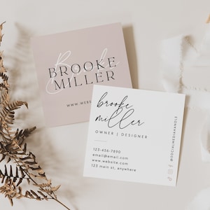 Elegant Square Business Card Canva Template, DIY Printable Business Card, Editable Calling Card, Blush Minimal Business Branding - Ayla