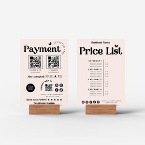 Retro Scan to Pay Sign & Price List Template, QR Code Sign, Pricing Sheet, Printable Payment Sign, Accepted Payments and Price Guide - Jace
