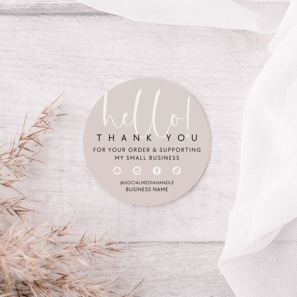 Small Business Thank You Sticker Template Canva, Business Packaging Editable Round Tissue Seal, Business Branding Label Package Seal - Adele