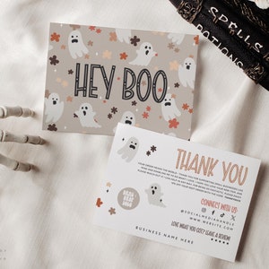 Boho Halloween Business Thank You Card Template, Editable Small Business Thank You Card, Neutral Halloween Spooky Vibes Thank You, Canva