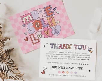Retro Valentine Business Thank You Card Canva Template, Editable Pastel Thank You Card, Checkered Business Package Insert Mailer Postcard
