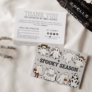 Halloween Candle Care Card Template, Spooky Candle Warning Instructions Card, Halloween Candle Business Thank You Card Canva, Package Insert