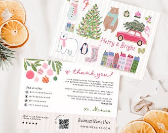 Cottagecore Christmas Thank You Canva Template, Editable Whimsical Holiday Customer Order Insert Card