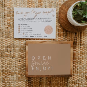 Boho Business Thank You Card Template, Neutral Printable Thanks For Your Purchase, Small Business Editable Package Insert Card Canva Willa