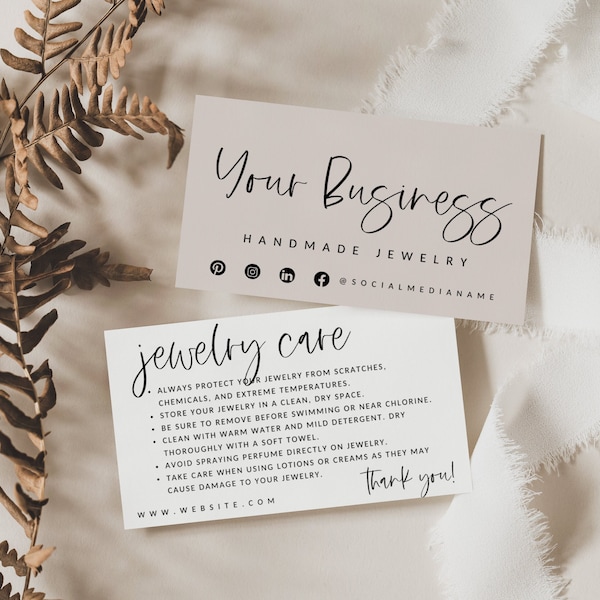 Jewelry Care Card Template, Minimal Business Thank You Card Insert, Modern Jewelry Care Instructions, Printable Care Tips Card Canva - Gwen