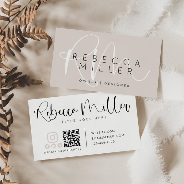 Modern Business Card Template QR Code, DIY Printable Business Card, Small Business Branding, Minimal Business Card with QR, Canva - Adele