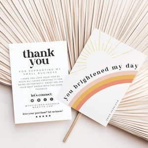 Retro Thank You Card Template, Editable Rainbow Business Thank You Template, Customizable Package Insert Card, Printable Mailer Card - TY123