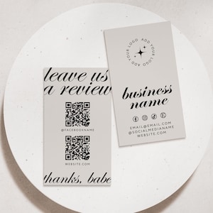 Luxe QR Code Leave Us A Review Us Business Card Canva Template, Google Facebook Scannable Business Package Insert 2x3.5&quot; Like & Connect -Wyn