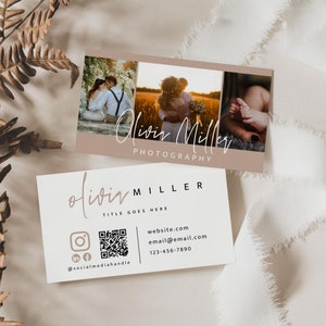 Foto Visitenkarte Vorlage QR Code, Sofortiger Download, Druckbare Visitenkarte Vorlage, DIY Visitenkarte, Scan Me, Canva Vorlage - Skye