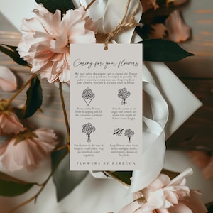 DIY Flower Care Card Template, Florist Fresh Cut Flowers Care Instructions, Florist Business Enclosure Card Template, Flower Hang Tag - Evie