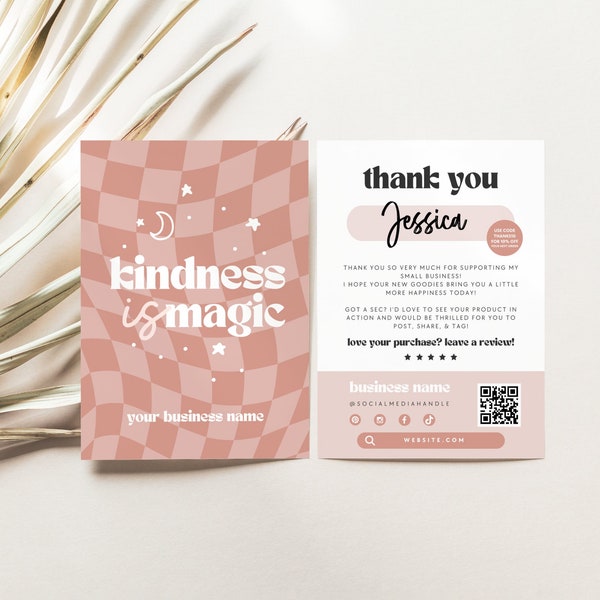 Retro Business Thank You Card Template, Editable Checkered Retro Customer Thank You Business Packaging Card Printable Canva Thank You, Pixie