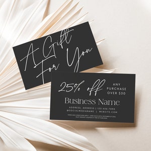 Black Coupon Card Canva Template, Printable Business Marketing Promo Business Card, Editable Modern Business Discount Promotional Card -Ayla