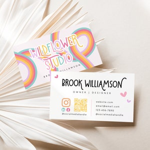 Pastel Rainbow Business Card Canva Template QR Code, Printable Y2k Business Card Design, DIY Colorful Cute Business Branding - Amara