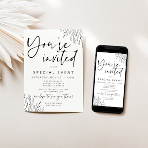 Modern Business Invitation Template, Grand Opening Invitation, Digital You're Invited, IG Story Invite Template, Text Invitation Canva -Vera