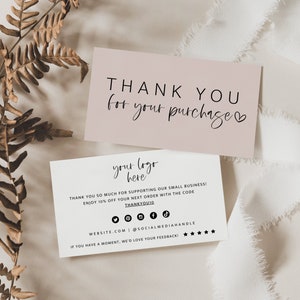 Minimal Business Card Thank You Template, Modern Editable Package Insert Card, Small Business Printable Customer Thank You, 3.5x2 - Gwen