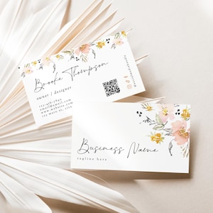 Floral Business Card Canva Template QR Code, Printable Feminine Business Card, Editable Calling Card, Business Marketing Promotional - Casey