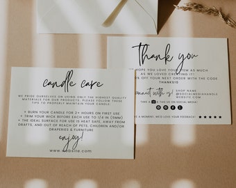 BEWERKBARE Business Bedankkaart afdrukbare Bedankt voor uw aankoopkaart Candle Care Card Template Pakket insteekkaart - "Theo" TY21