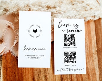 QR Code Leave Us A Review Us Business Card Canva Template, DIY Google Facebook Scannable Business Thank You Card 2x3.5" Like & Connect -Vera