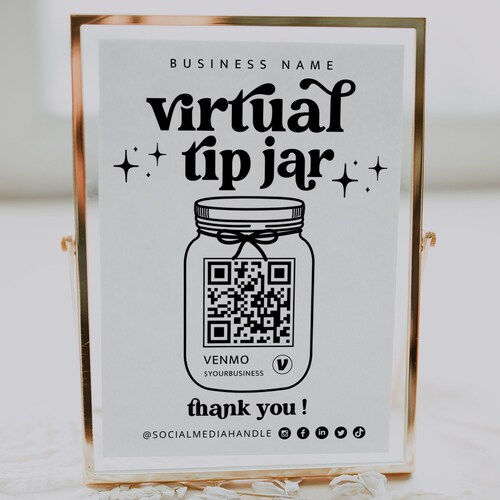Virtual Tip Jar Sign Printable QR Code Sign Template Etsy