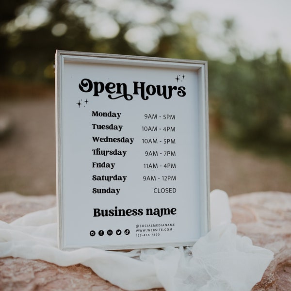 Open Hours Sign Canva Template, Editable Business Hours Sign, Salon Hours Sign, Hours of Operation Sign Printable Store Hours Template- Dani