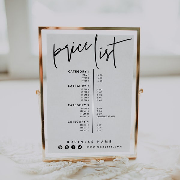 DIY Printable Price List Template, Editable Price Sheet, Pricing List, Salon Price List, Pricing Guide, Customizable Canva Template - Skye