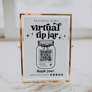 Printable Virtual Tip Jar Venmo Payment Sign, QR Code Sign Canva Template Editable Tips Accepted Sign Canva Template Instant Download - Dani