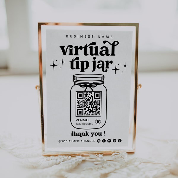 Printable Virtual Tip Jar Venmo Payment Sign, QR Code Sign Canva Template Editable Tips Accepted Sign Canva Template Instant Download - Dani