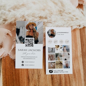 Instagram Style Business Card Template Canva, QR Code Printable Business Card Template, DIY Editable Social Media Card with Photos QR Code