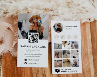 Instagram Style Business Card Template Canva, QR Code Printable Business Card Template, DIY Editable Social Media Card with Photos QR Code