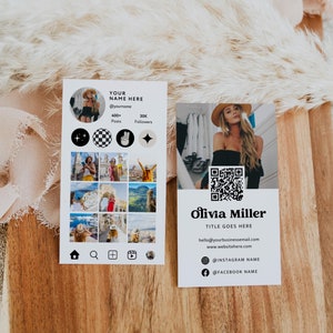 Retro Instagram Style Business Card Template Canva, QR Code Printable Modern Groovy Business Card, DIY Editable Social Media Card Photo Dani