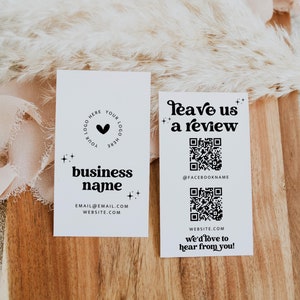 QR Code Leave Us A Review Us Business Card Canva Template, DIY Google Facebook Scannable Business Thank You Card 2x3.5" Like & Connect -Dani