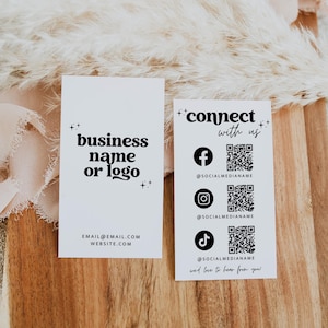 Retro Social Media Connect with Us Business Card Canva Template, QR Code, DIY Business Thank You Card 2x3.5" Like & Connect - Dani