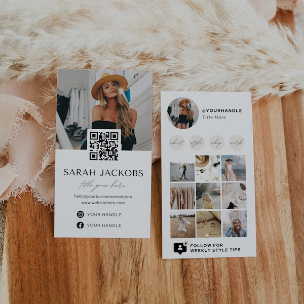 Instagram Style Business Card Template Canva, QR Code Printable Business Card Template, DIY Editable Social Media Card with Photos QR Code