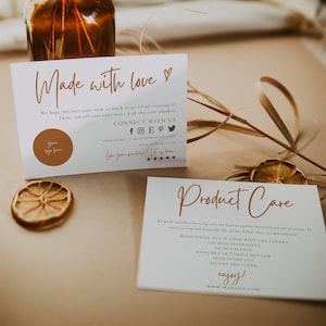 Plantilla de tarjeta de agradecimiento de bricolaje, inserto de paquete de tarjeta de cuidado simple, instrucciones de cuidado comercial estilo boho, tarjeta de cuidado de ropa con velas, logotipo - Allie