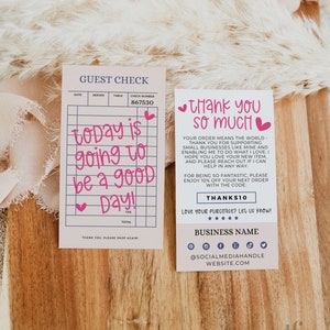 Trendy Business Card Thank You Card Canva Template 2x3.5", Editable Guest Check Customer Thank You Business Packaging DIY Cute Fun Thank You