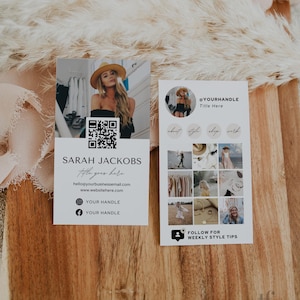 Instagram Style Business Card Template Canva, QR Code Printable Business Card Template, DIY Editable Social Media Card with Photos QR Code