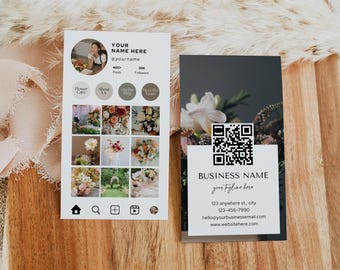 Florist Instagram Style Business Card Canva Template, Photo QR Code Social Media Card