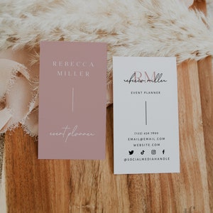 Elegant Feminine Business Card Canva Template, DIY Minimalist Simple Editable Business Card, Minimal Dusty Pink Business Card - Sea